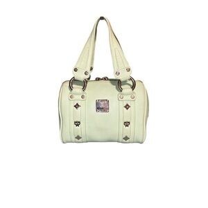 MCM Munich Mint Green Pebbled Leather Satchel Handbag Studded Logo Plate F3570